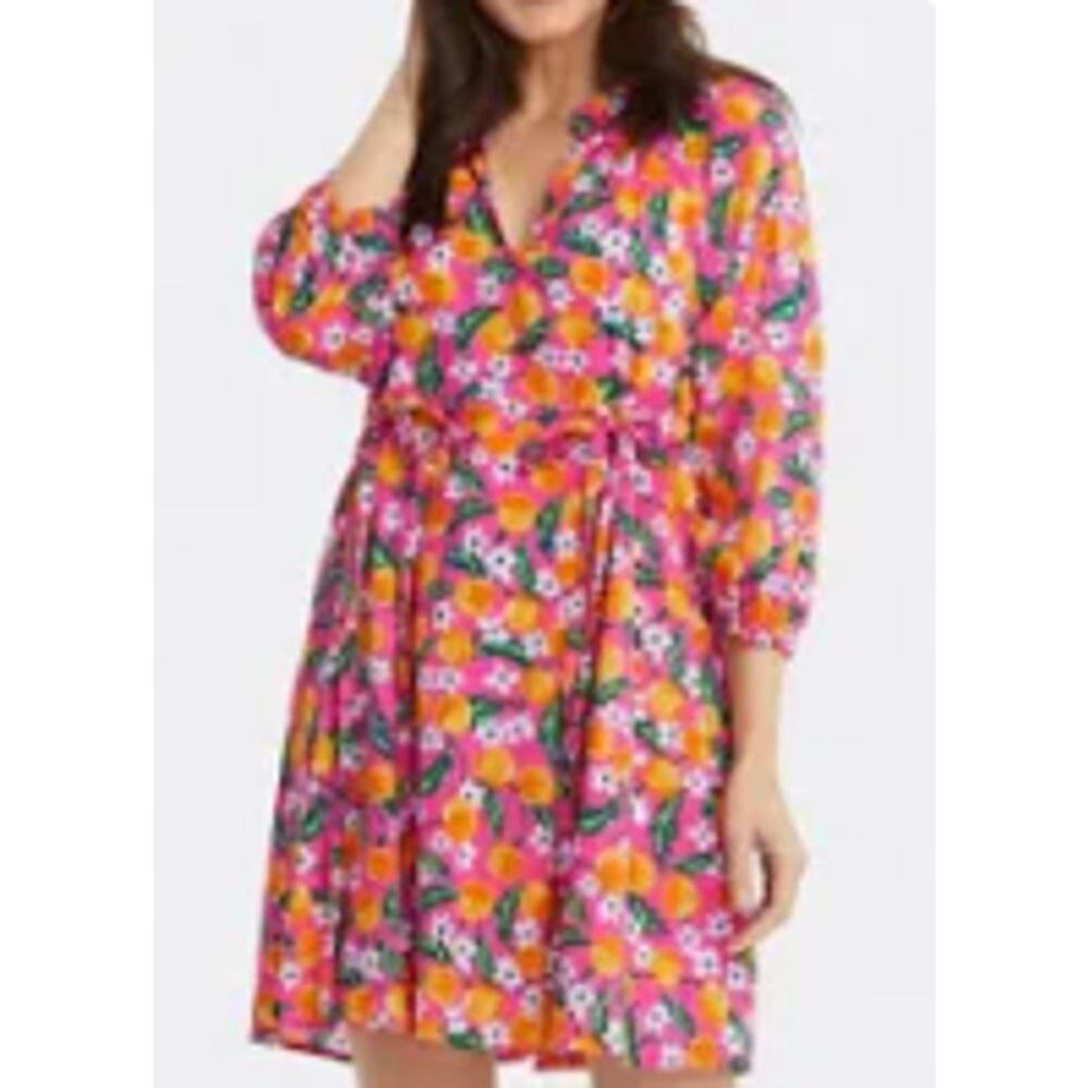 Draper James Orange Blossom Kellie Babydoll Dress V-Neck 3/4 Sleeve size small